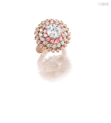 A Diamond and Coloured Diamond Dress Ring