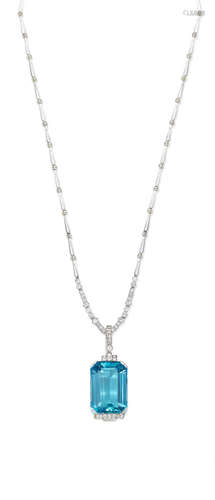 An Art Deco Aquamarine and Diamond Brooch/Pendant Necklace, circa 1930