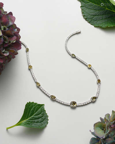 A Rare Fancy Coloured Diamond and Diamond Necklace