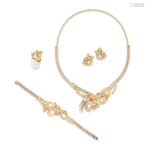 (4) A Diamond Necklace, Bracelet, Earring and Ring Suite