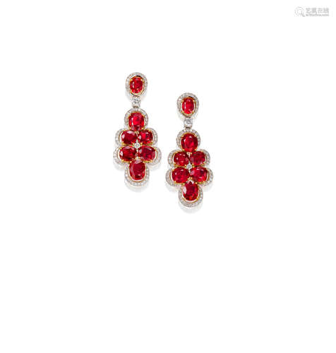 A pair of Ruby and Diamond Pendent Earrings