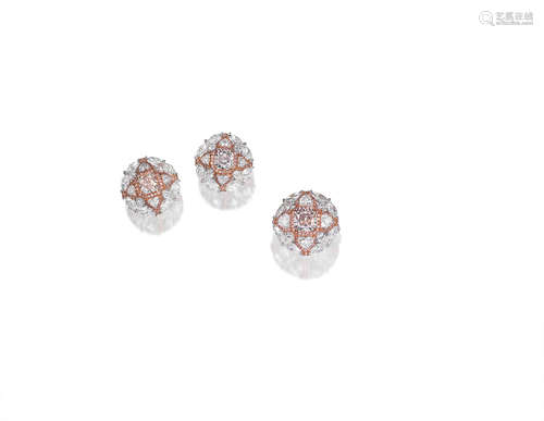 (2) A Coloured Diamond and Diamond Ring and Earring Suite