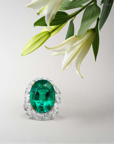 An Impressive Emerald and Diamond Dress Ring