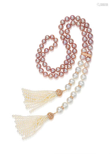 A Cultured Pearl and Diamond Necklace