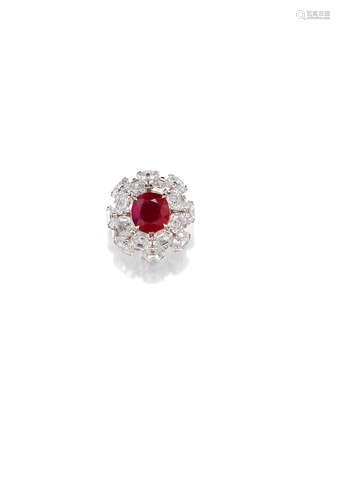 A Ruby and Diamond Cluster Ring