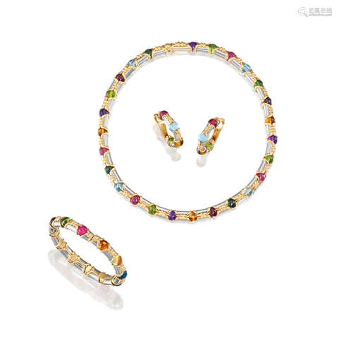 (3) A Gem-Set Necklace, Bangle and Earring Suite,  by Bulgari