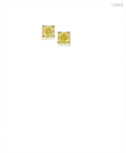 A Pair of Fancy Coloured Diamond Earstuds,  by Graff