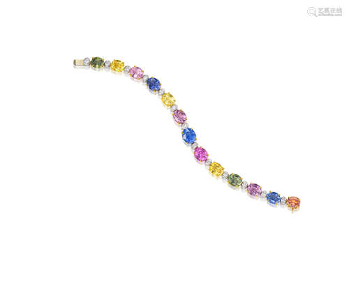 A Coloured Sapphire and Diamond Bracelet