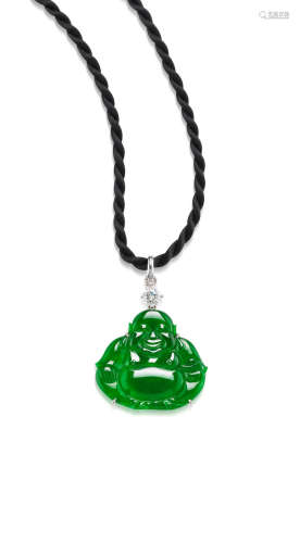 A jadeite 'Buddha' and diamond pendant