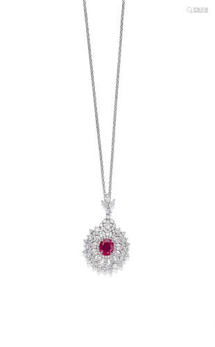 A Ruby and Diamond Pendant Necklace