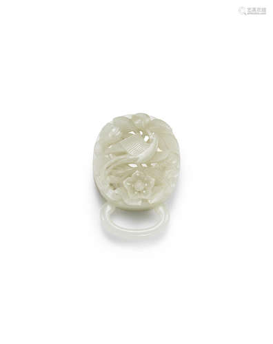 Song/Jin Dynasty A reticulated white jade 'bird and flowers' belt-buckle