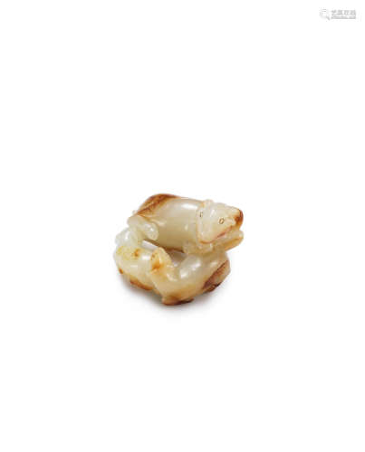 Song/Ming Dynasty A white and russet jade 'Sanyang' carving
