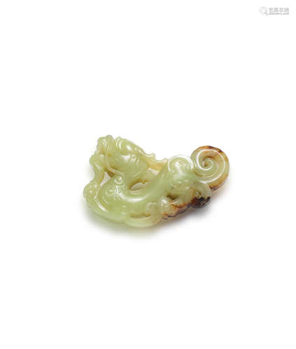 17th/18th century A rare yellow and russet jade 'dragon' carving