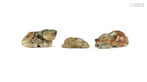 Three recumbent jade animals