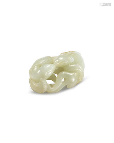 Ming Dynasty A white jade 'yingxiong' group