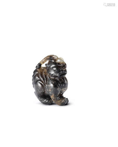 Yuan Dynasty A black and white jade mythical beast