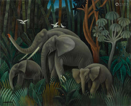 Elefantes en la selva Miguel Covarrubias(Mexican, 1904-1957)米格爾·珂弗羅皮斯