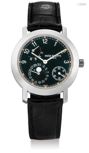 Patek Philippe, A White Gold Automatic Wristwatch with Date, Moon-Phases and Power Reserve Indication