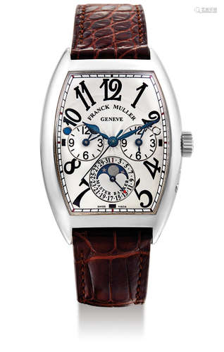 Franck Muller, A Fine Oversized White Gold Triple Time Zone Automatic Wristwatch with Date and Moonphases