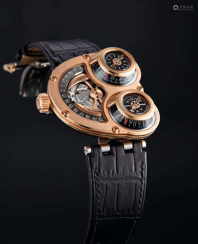 MB&F. A Rare Limited Edition Rose Gold and Titanium 3-Dimensional Automatic Calendar Wristwatch