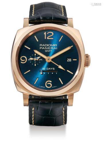 Panerai, A Rare Limited Edition Red Gold 10-Day Automatic Wristwatch with Date and GMT Indication