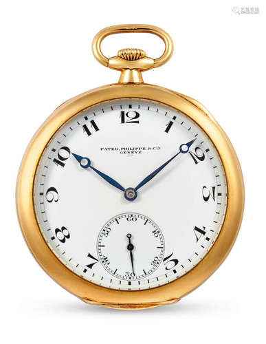 Patek Philippe. A Fine Yellow gold open-faced keyless pocket watch