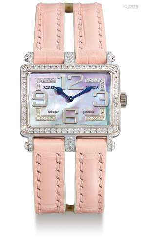 Roger Dubuis, A Limited Edition Lady's White Gold and Diamond-Set Rectangular Wristwatch with Mother-of-Pearl Dial