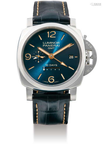 Panerai, A Fine Limited Edition Stainless Steel 10 Day Automatic Wristwatch with Date and GMT Indication