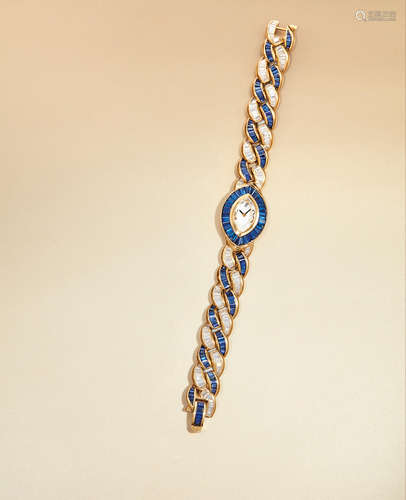 Case by Audemars Piguet, Bracelet by Moussaieff, A Very Rare Lady's Yellow Gold, Diamond and Sapphire-Set Bracelet Watch