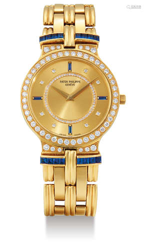 Patek Philippe, A Yellow Gold, Diamond and Sapphire-Set Bracelet Watch