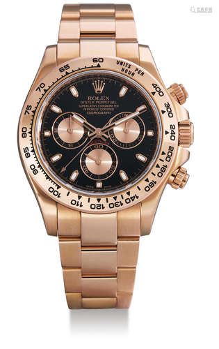 Rolex, A Fine Pink Gold Automatic Chronograph Wristwatch with Bracelet