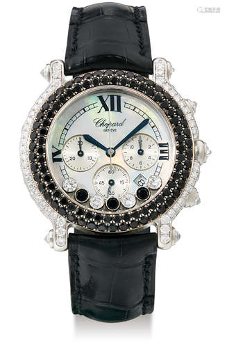 Chopard, A Fine White Gold, Diamond and Black Diamond-Set Chronograph Wristwatch with Date and Mother-of-Pearl Dial