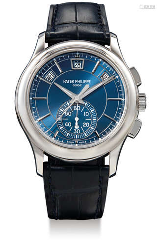 Patek Philippe, A Fine Platinum Annual Calendar Chronograph Wristwatch with Day-Night Indication