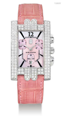 Harry Winston, A Fine White Gold and Diamond-set Chronograph Wristwatch with Date and Mother-of-Pearl Dial