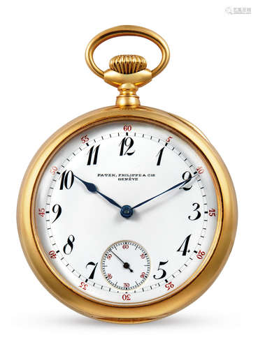 Patek Philippe, A Yellow gold open-faced keyless pocket watch, Retailed by Wright, Kay and Co., Detroit