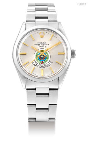 Rolex, A Rare Stainless Steel Automatic Centre Seconds Wristwatch with Bracelet, Special Dial with Saudi Arabian Emblem