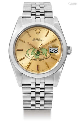 Rolex, A Rare Stainless Steel Centre Seconds Wristwatch with Date and Bracelet, Special Champagne Dial with 