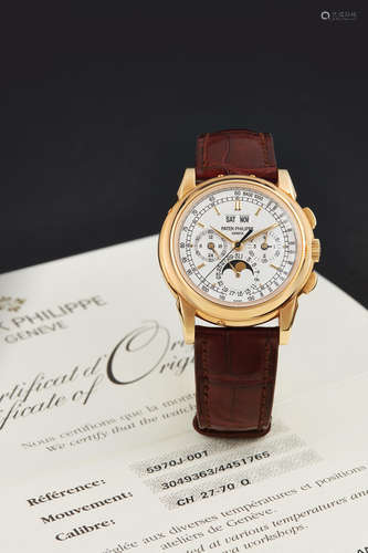 Patek Philippe, A Fine Yellow Gold Perpetual Calendar Chronograph Wristwatch with Moon-Phases