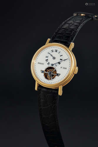 Breguet, A Fine Yellow Gold Automatic Tourbillon Wristwatch with Regulator Dial