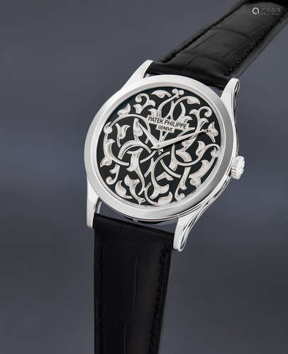 Patek Philippe, A Rare Limited Production Platinum Automatic Wristwatch with Enamel Dial