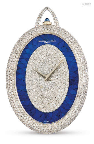 Vacheron Constantin, A Very Rare White Gold, Diamond and Lapis Lazuli Pendant Watch