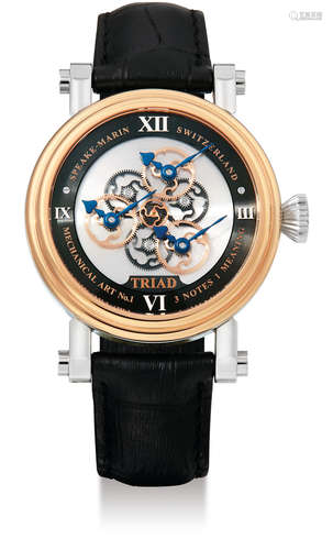 Speake-Marin, A Rare Limited Edition Pink Gold and Stainless Steel Semi-skeletonised Automatic Triple Hand Time Display Wristwatch