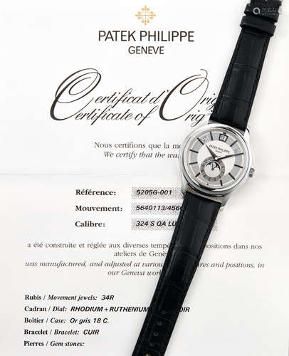 Patek Philippe, A Fine White Gold Annual Calendar, Centre Seconds Automatic Wristwatch with Moonphases