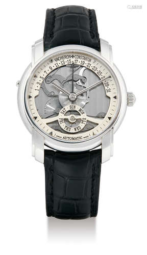 Vacheron Constantin, A Rare Limited Edition Platinum Semi-Skeletonised Automatic Calendar Wristwatch with Retrograde Date