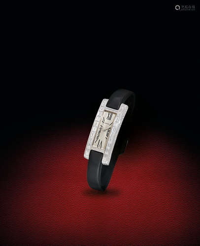 Cartier, A Very Rare Lady's Limited Edition White Gold and Baguette-cut Diamond-Set Wristwatch