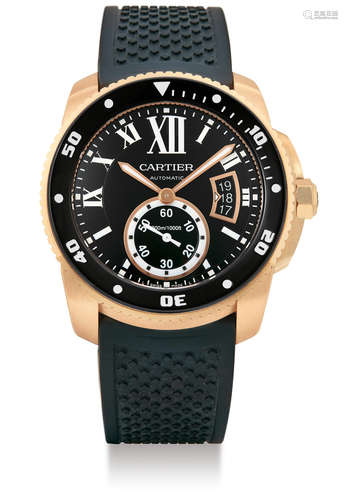 Cartier, A Fine Pink Gold Automatic Diver's Wristwatch with Date