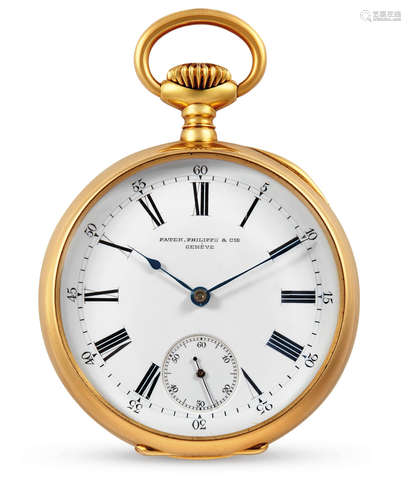 Patek Philippe, A Yellow gold open-faced keyless pocket watch, Specially made for Louis Schwartz Odessa