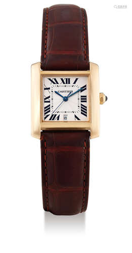 Cartier, A Yellow Gold 'Tank' Centre Seconds Automatic Wristwatch with date