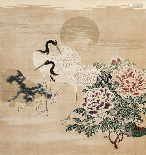 仙鹤牡丹刺绣
