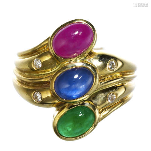 紅寶石、祖母綠及藍寶石配鑽石戒指